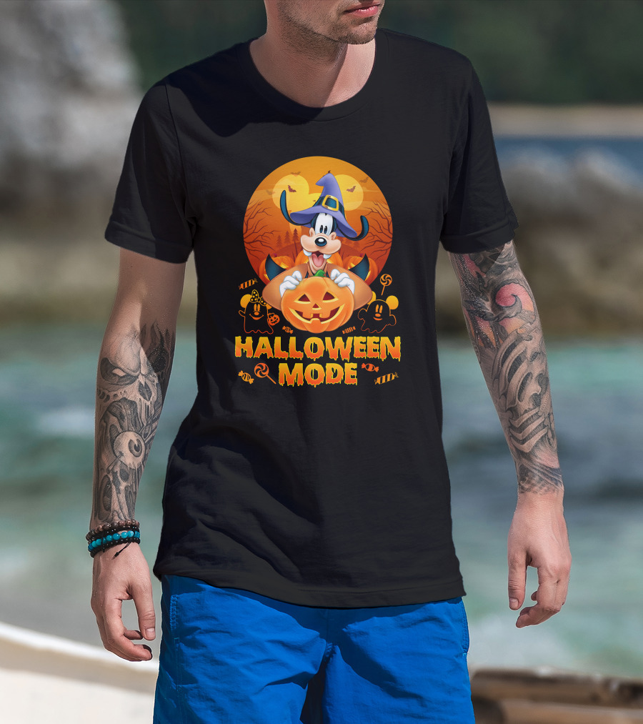 Goofy Halloween Mode Pumpkin Magic Hat Candy Spirits Sunset Bats T-Shirt