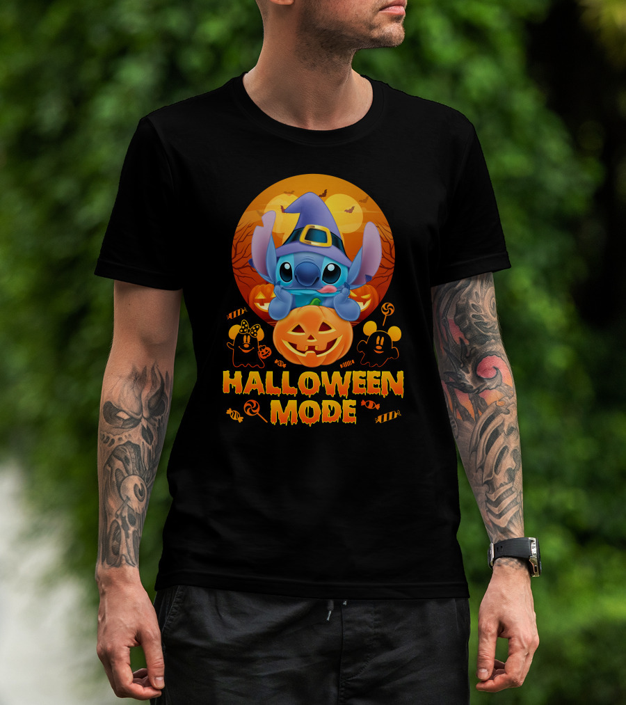 Stitch Halloween Mode Pumpkin Bats Candy T-Shirt