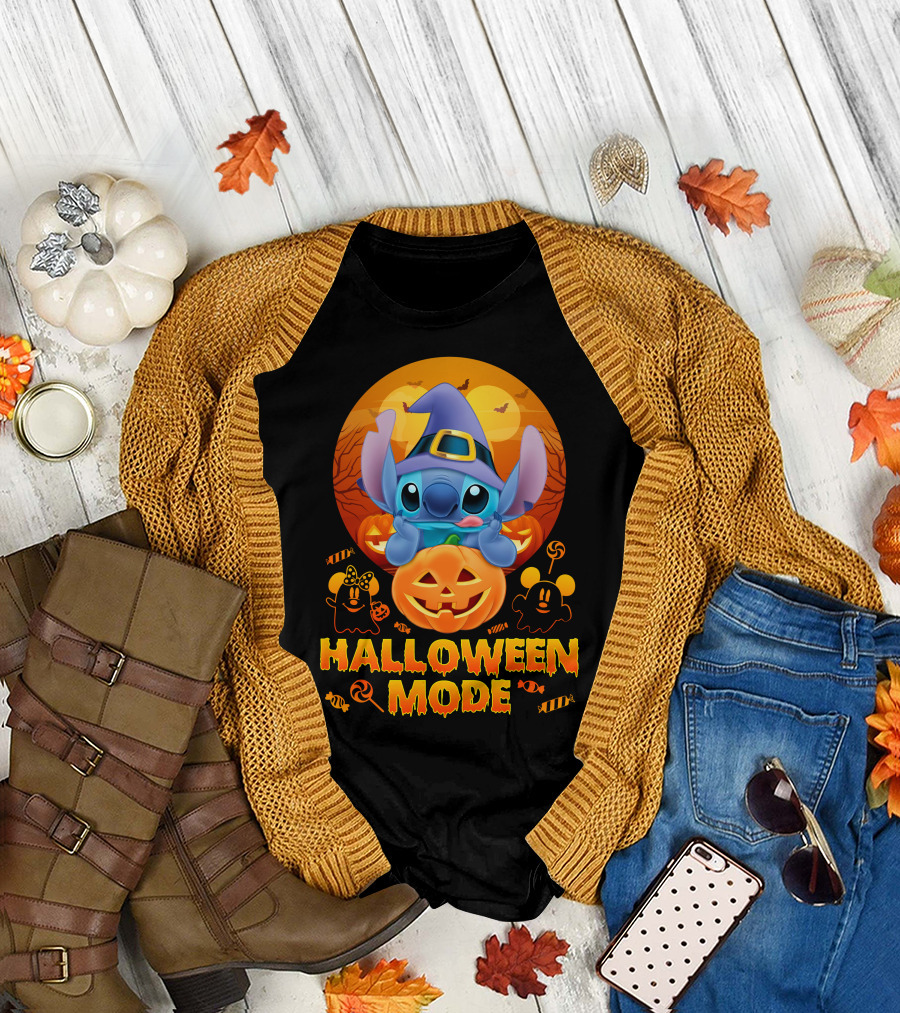 Stitch Halloween Mode Pumpkin Bats Candy T-Shirt