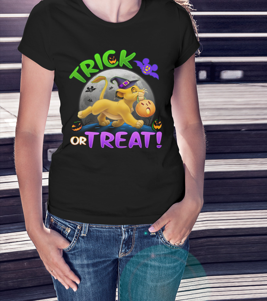 Trick Or Treat Simba Halloween Disney Mickey Moon Pumpkin T-Shirt