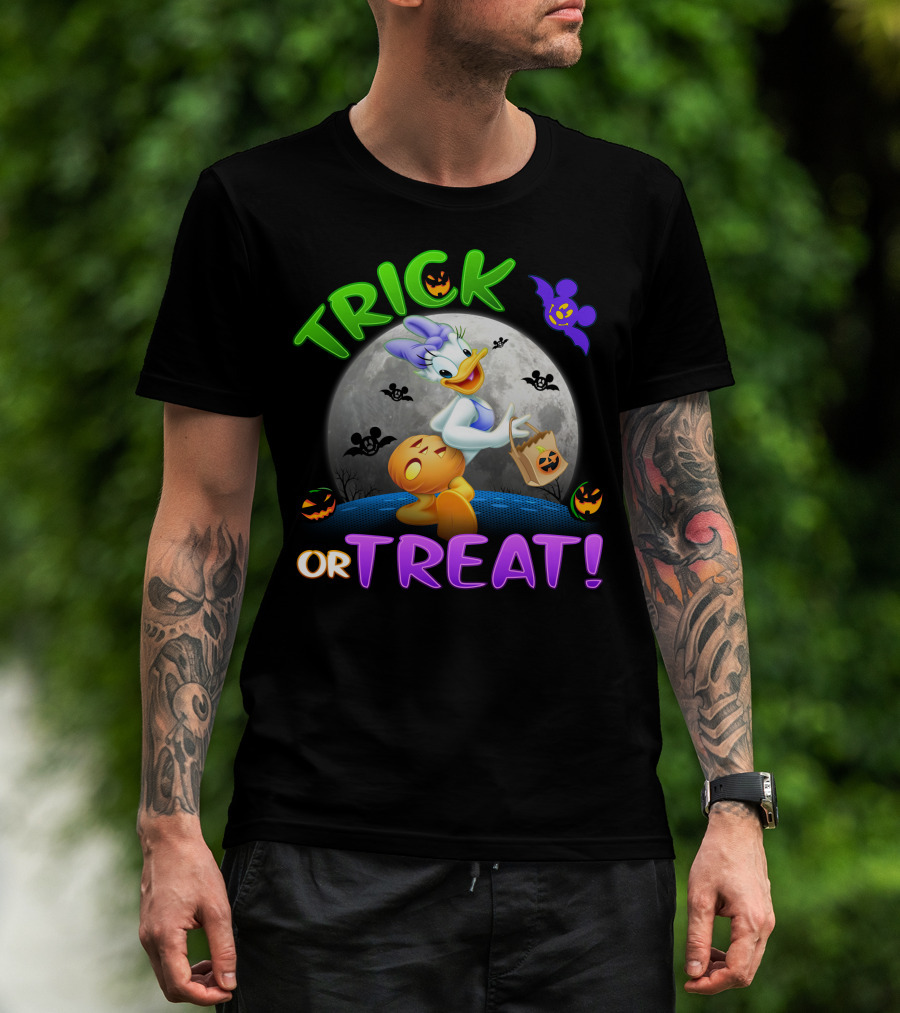 Trick Or Treat Daisy Duck Halloween Moon Mickey Bat Pumpkins T-Shirt