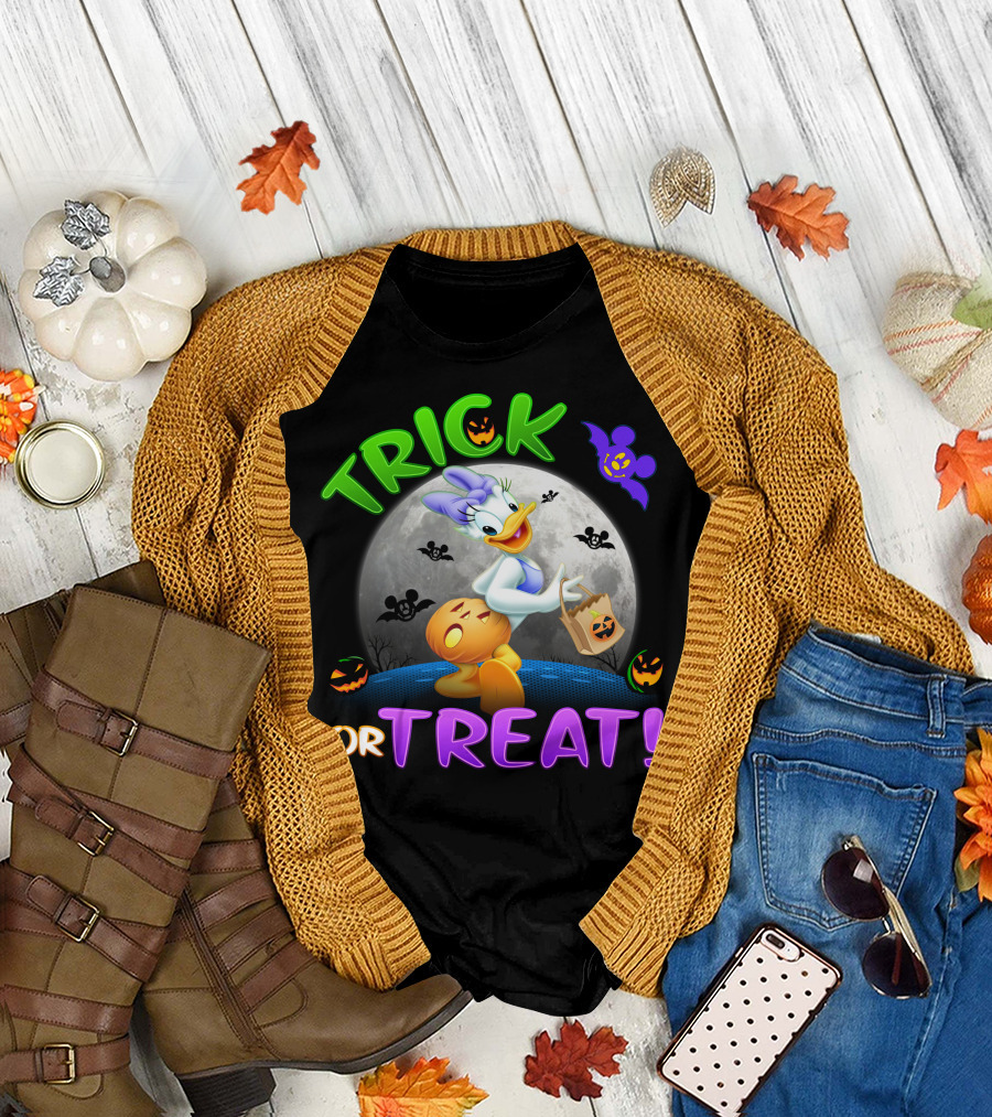 Trick Or Treat Daisy Duck Halloween Moon Mickey Bat Pumpkins T-Shirt