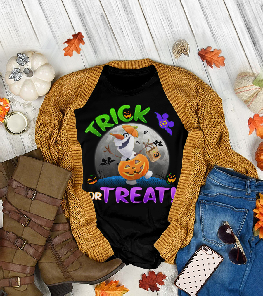 Trick Or Treat Olaf Halloween Moon Bat Mickey Ghost Pumpkin T-Shirt