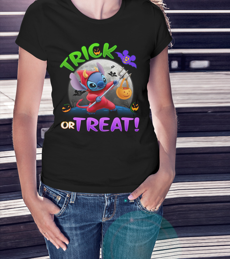 Trick Or Treat Stitch Halloween Bat Pumpkins Moon Costume T-Shirt
