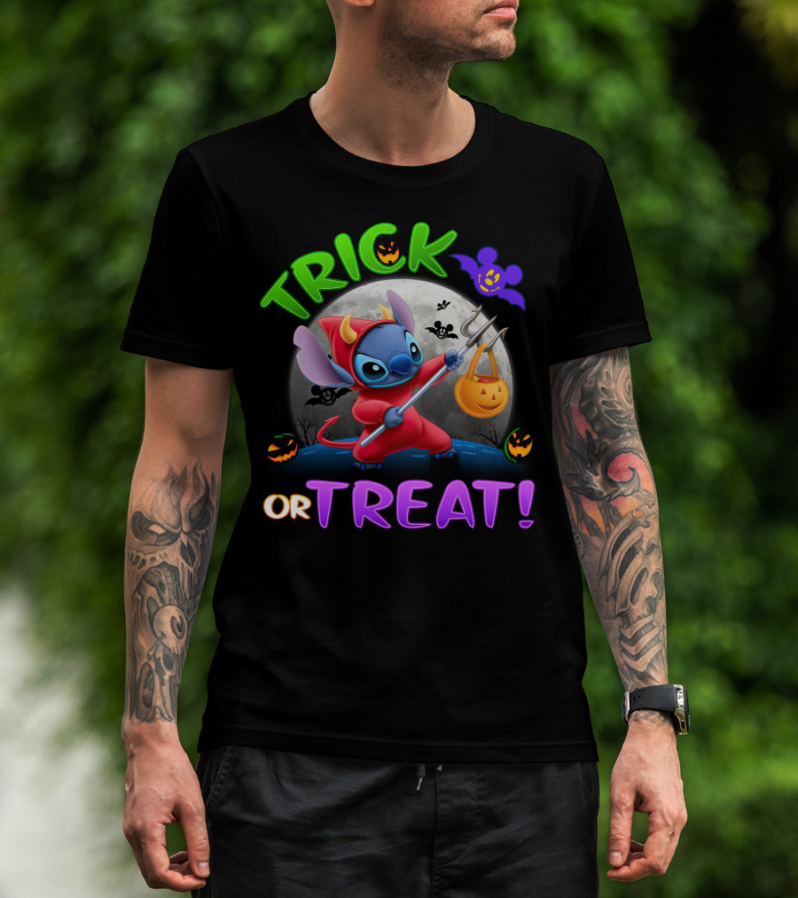 Trick Or Treat Stitch Halloween Bat Pumpkins Moon Costume T-Shirt