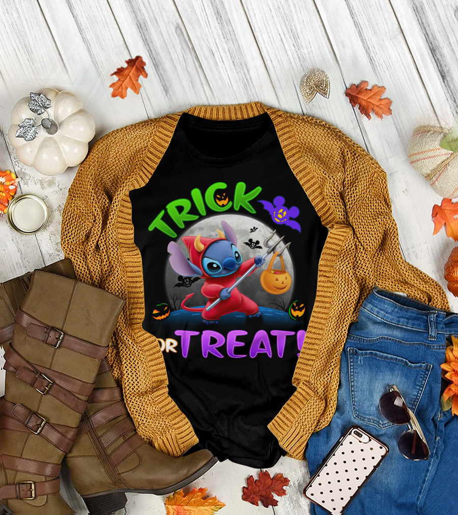 Trick Or Treat Stitch Halloween Bat Pumpkins Moon Costume T-Shirt
