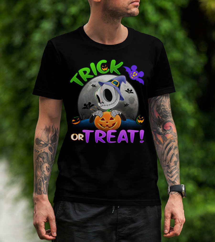Trick Or Treat Jack Skellington Halloween Moon Bat Pumpkin T-Shirt