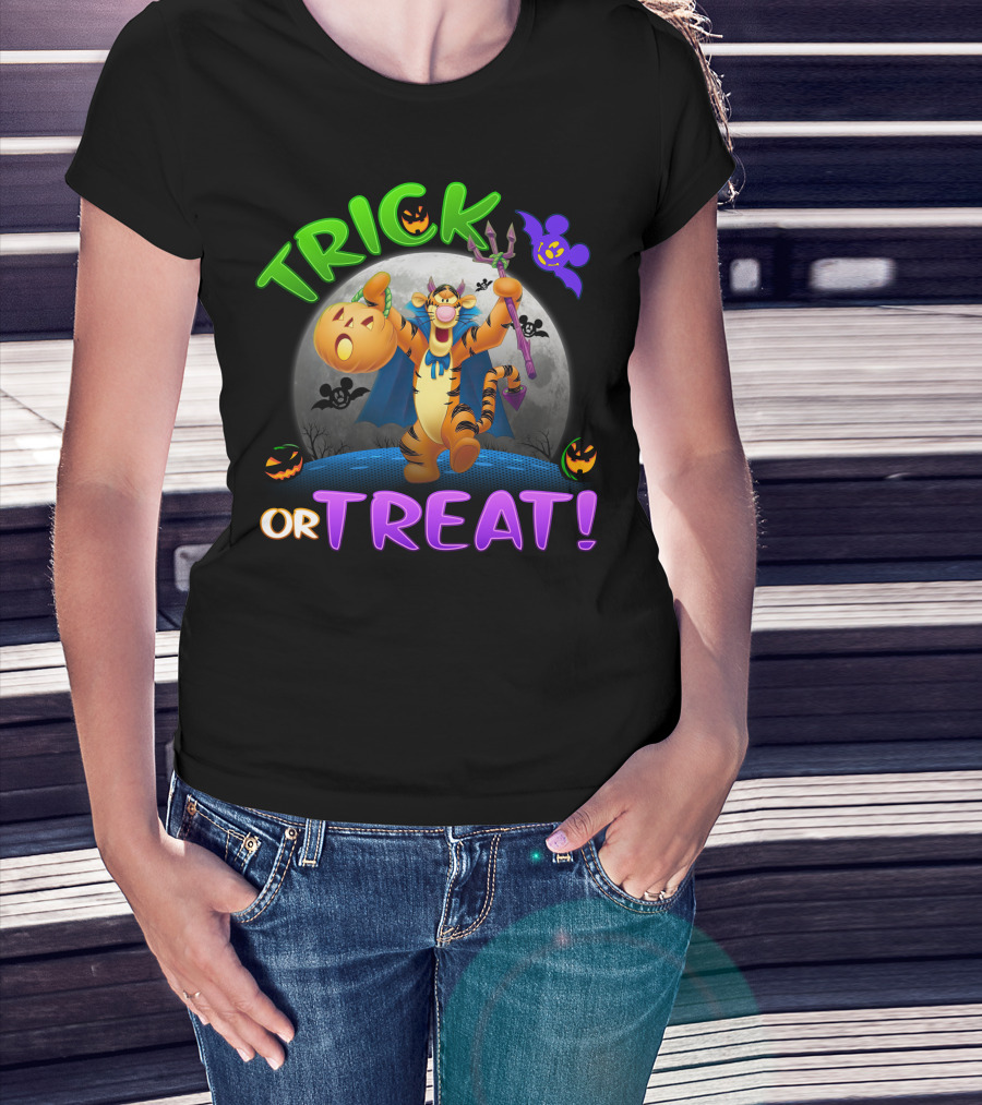 Trick Or Treat Tigger Disney Halloween Celebration With Pumpkins And Bat T-Shirt