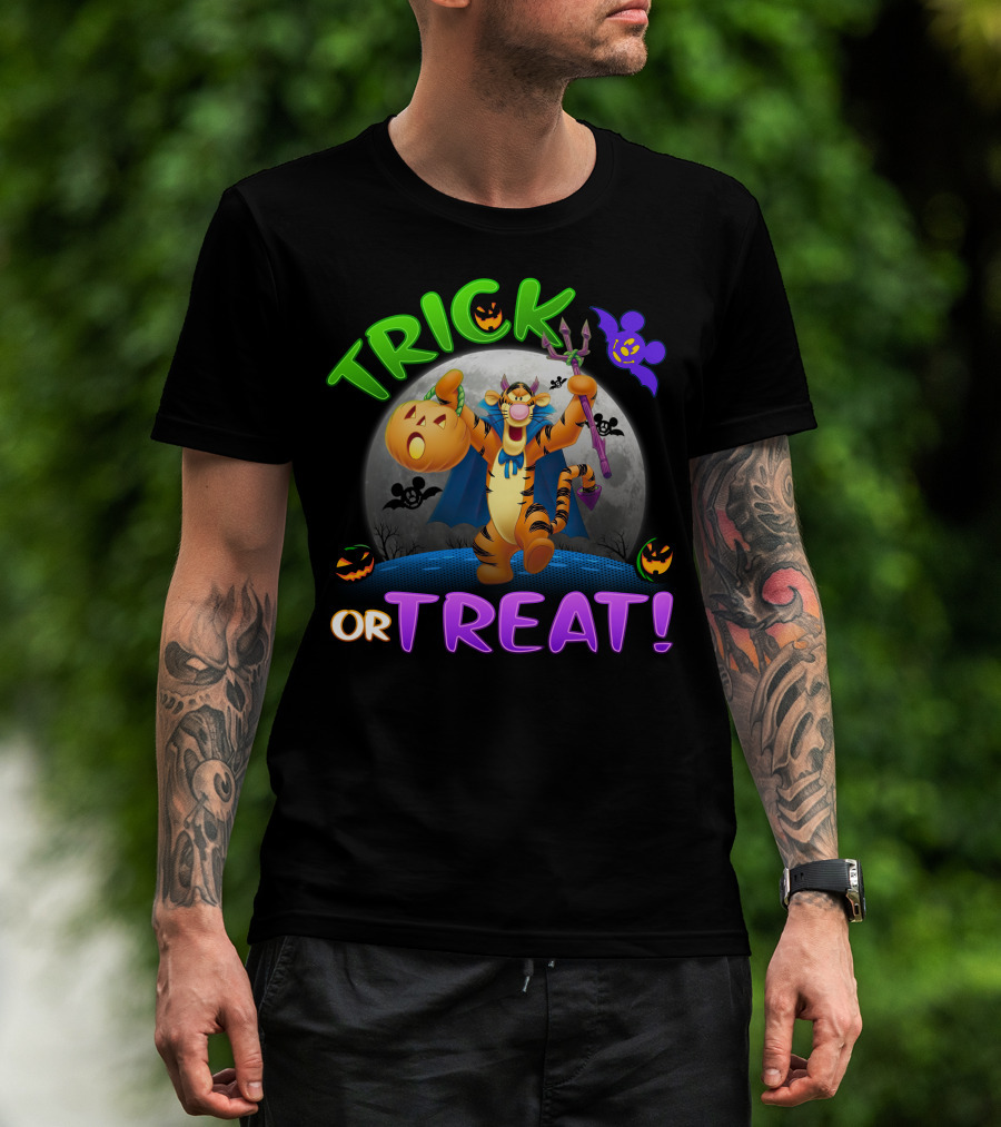 Trick Or Treat Tigger Disney Halloween Celebration With Pumpkins And Bat T-Shirt
