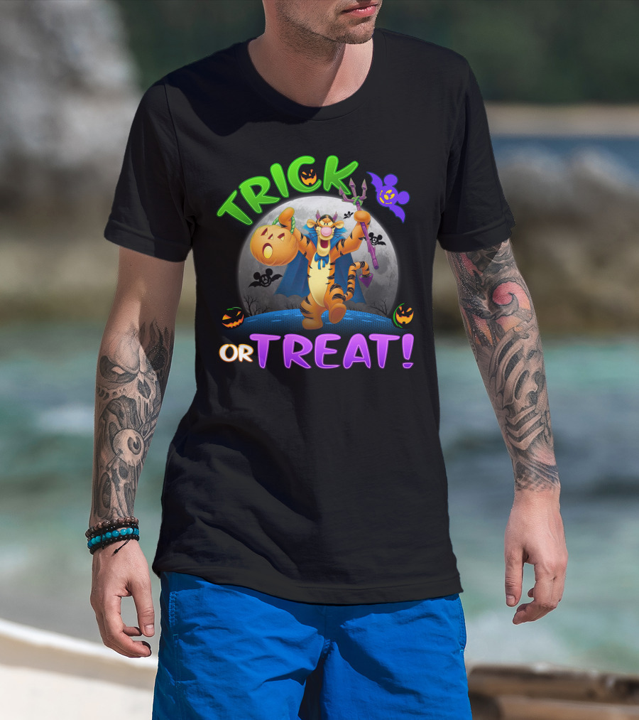 Trick Or Treat Tigger Disney Halloween Celebration With Pumpkins And Bat T-Shirt