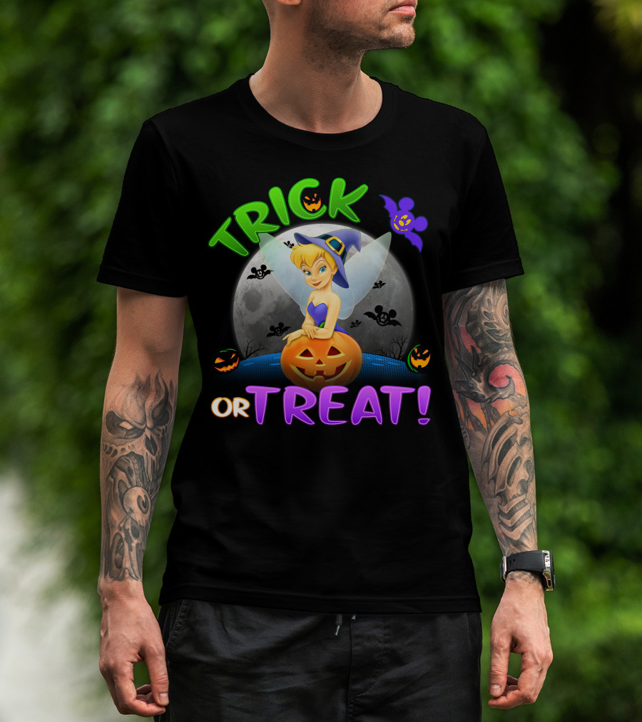 Trick Or Treat Tinker Bell Halloween Jack-O'-Lantern Moon Bat Mickey Ears T-Shirt