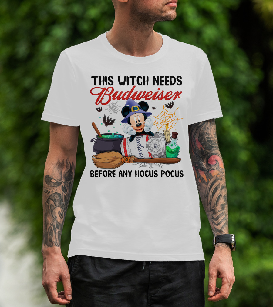 This Witch Needs Budweiser Before Any Hocus Pocus Mickey Halloween T-Shirt