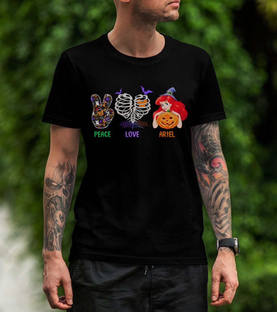 Peace Love Ariel Halloween Pumpkin Witch Hat T-Shirt