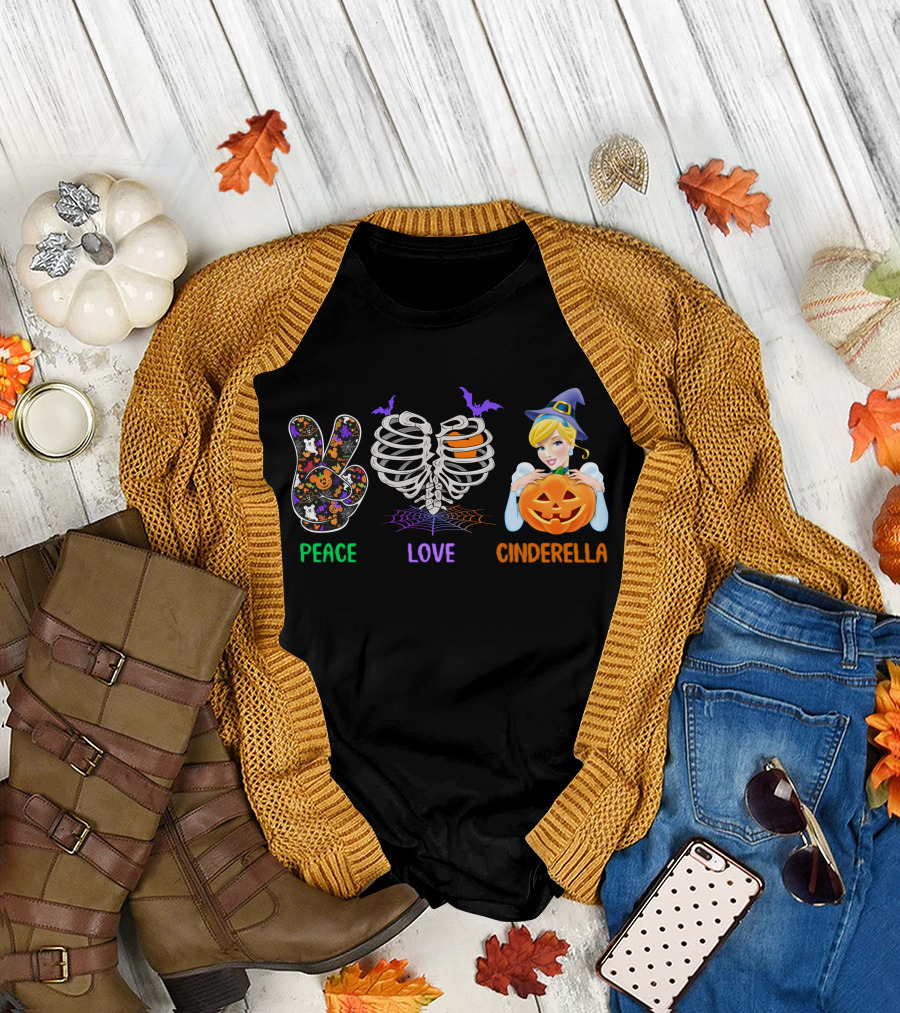 Peace Love Cinderella Halloween Pumpkin T-Shirt