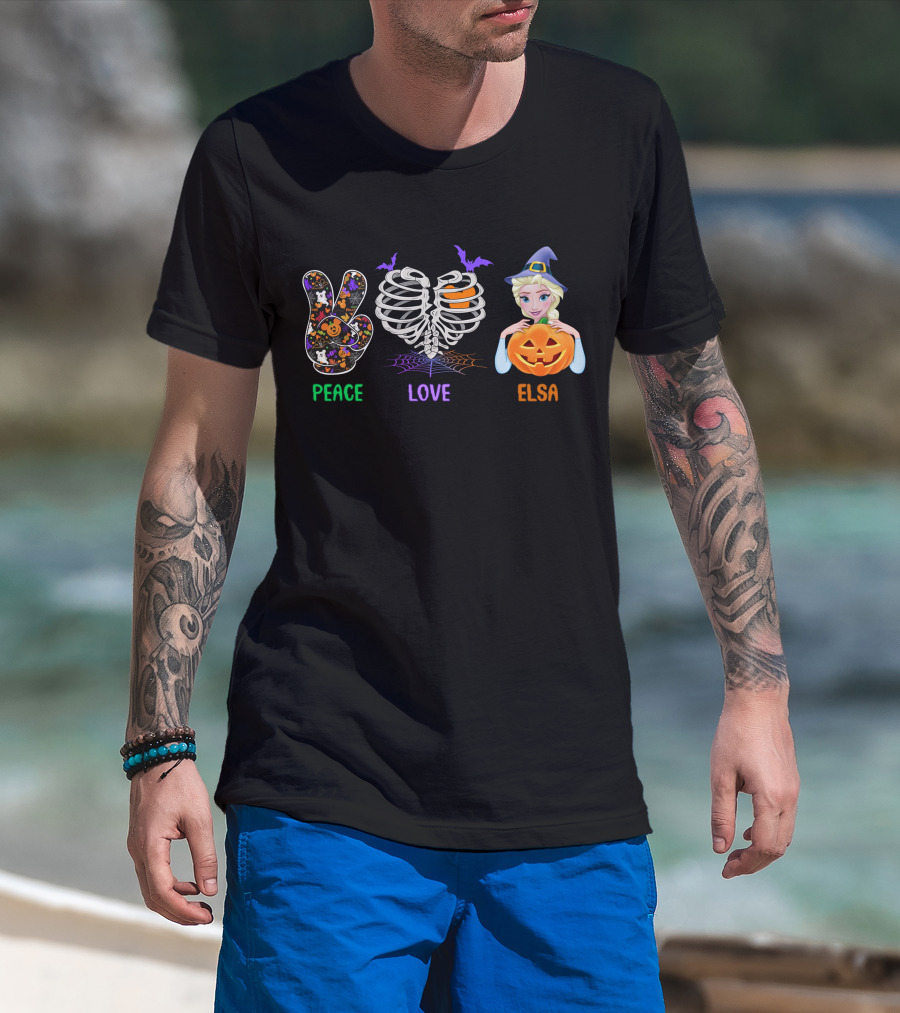 Peace Love Elsa Halloween Pumpkin Witch Hat T-Shirt
