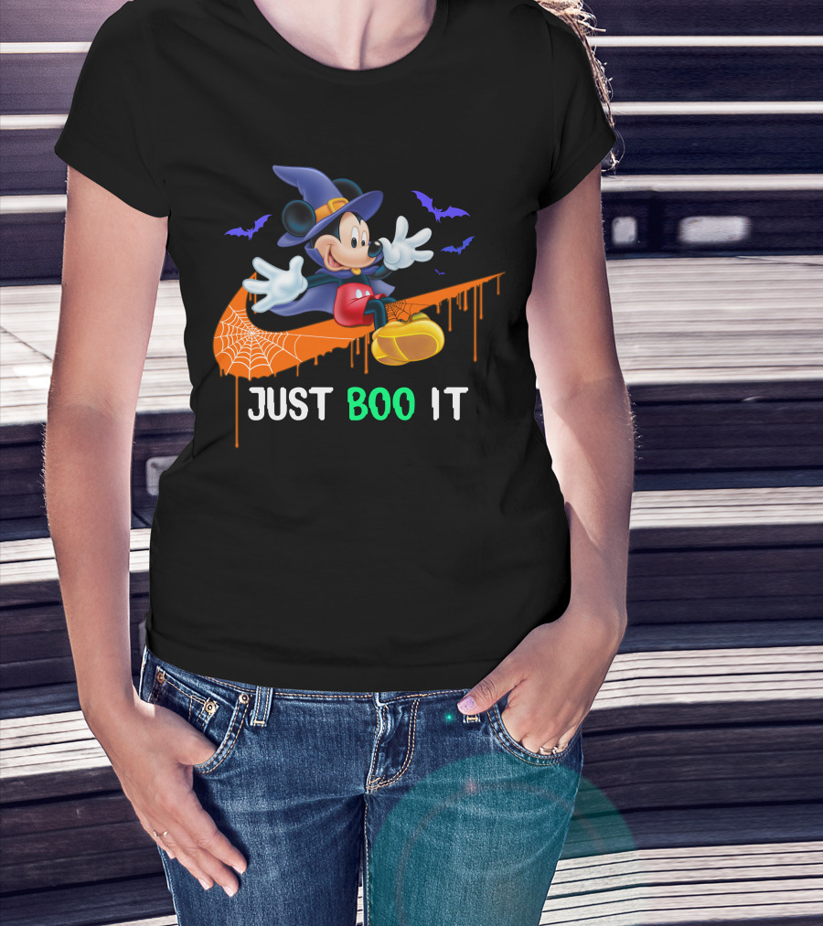 Just Boo It Halloween Mickey Witch Nike Swoosh T-Shirt