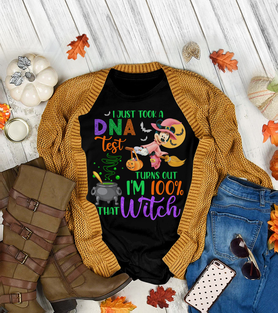 I Just Took A Dna Test Turns Out I'm 100% That Witch Minnie-D Halloween Bats Cauldron Moon Broomstick Magic T-Shirt