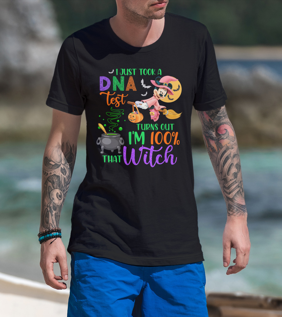 I Just Took A Dna Test Turns Out I'm 100% That Witch Minnie-D Halloween Bats Cauldron Moon Broomstick Magic T-Shirt