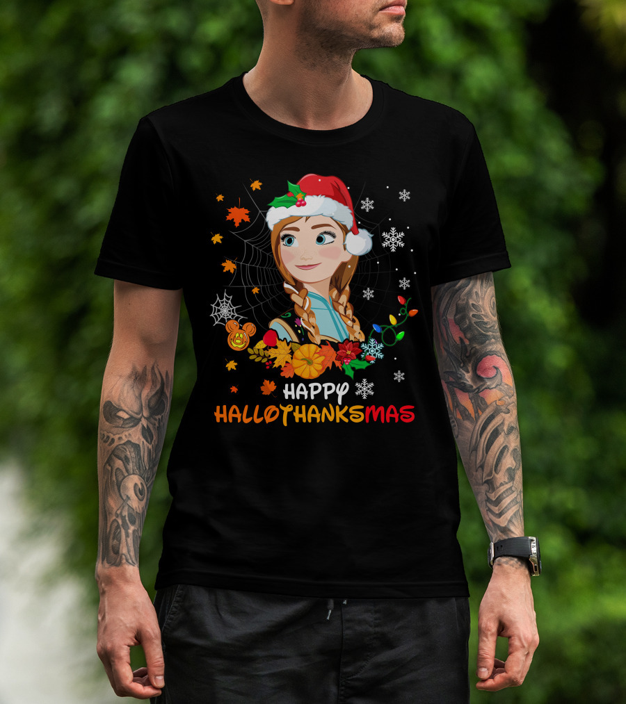 Happy Hallothanksmas Anna Christmas Holiday Theme T-Shirt