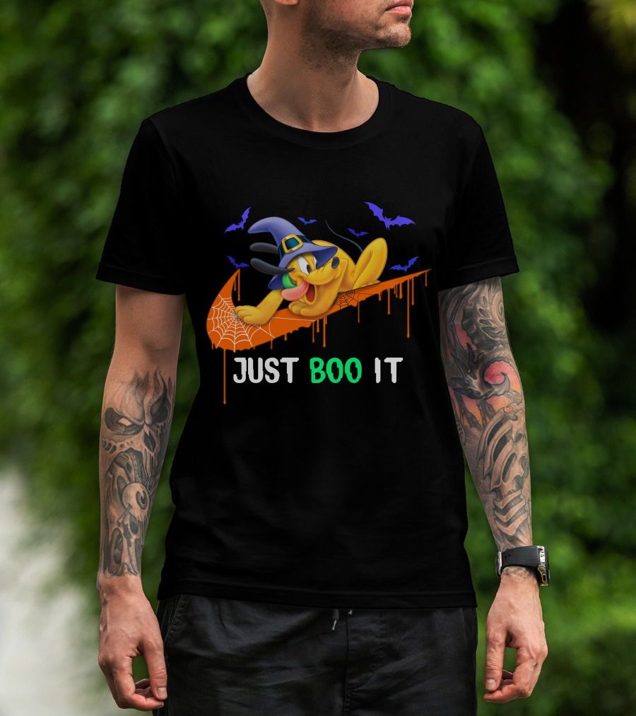 Just Boo It Halloween Pluto Witch Hat Bats Nike Swoosh T-Shirt