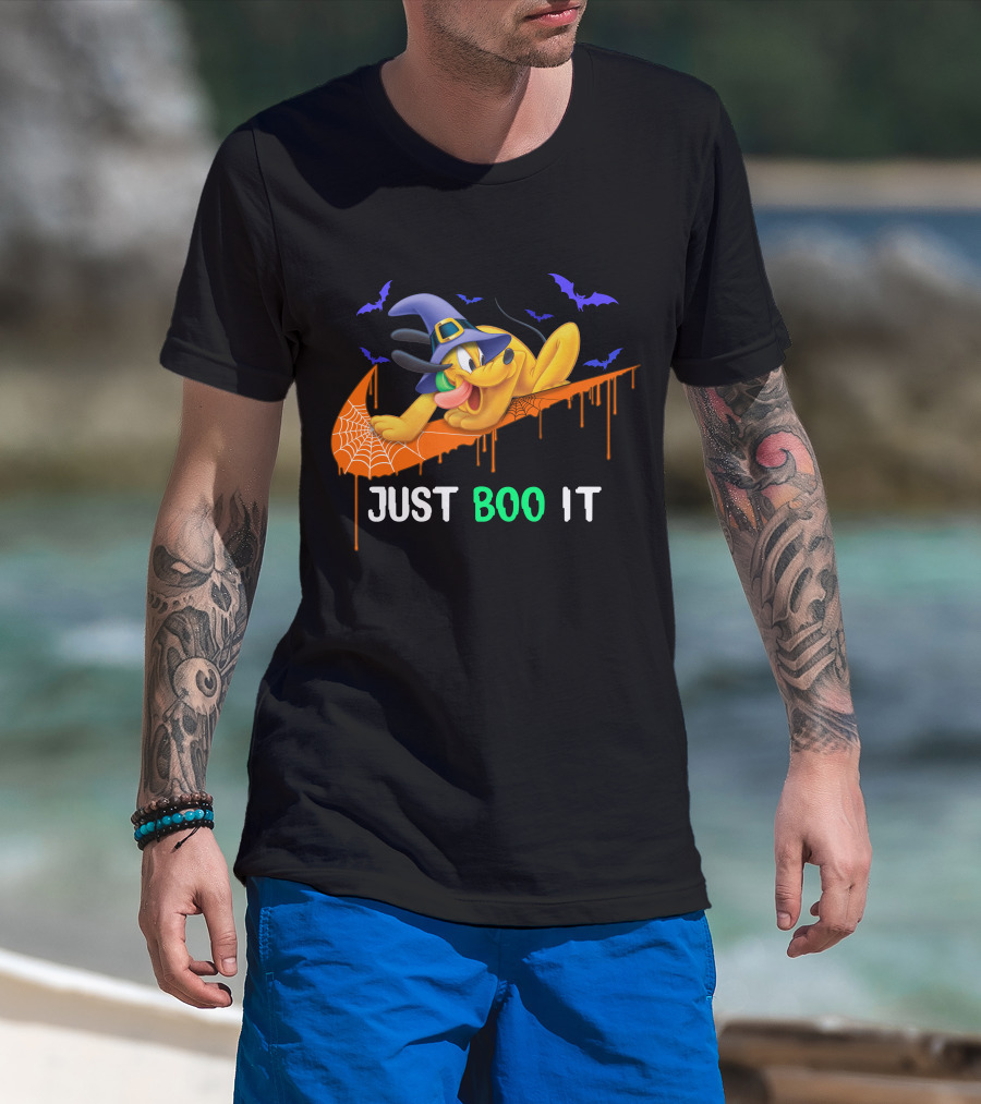 Just Boo It Halloween Pluto Witch Hat Bats Nike Swoosh T-Shirt