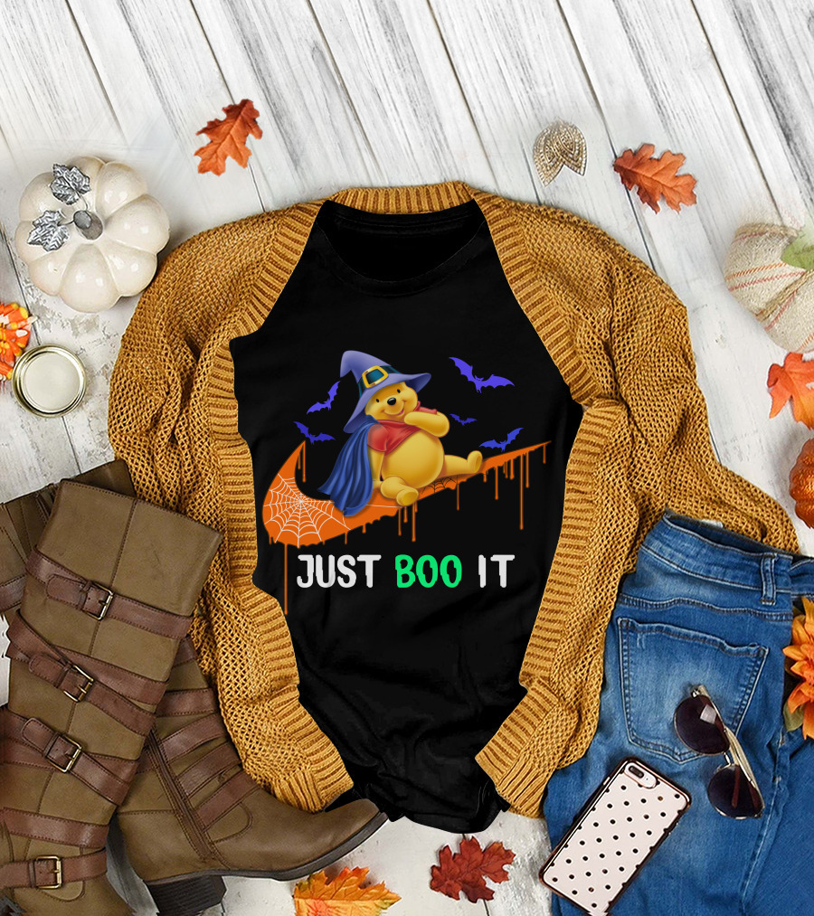 Just Boo It Pooh Halloween Creepy Bats Wizard Hat T-Shirt