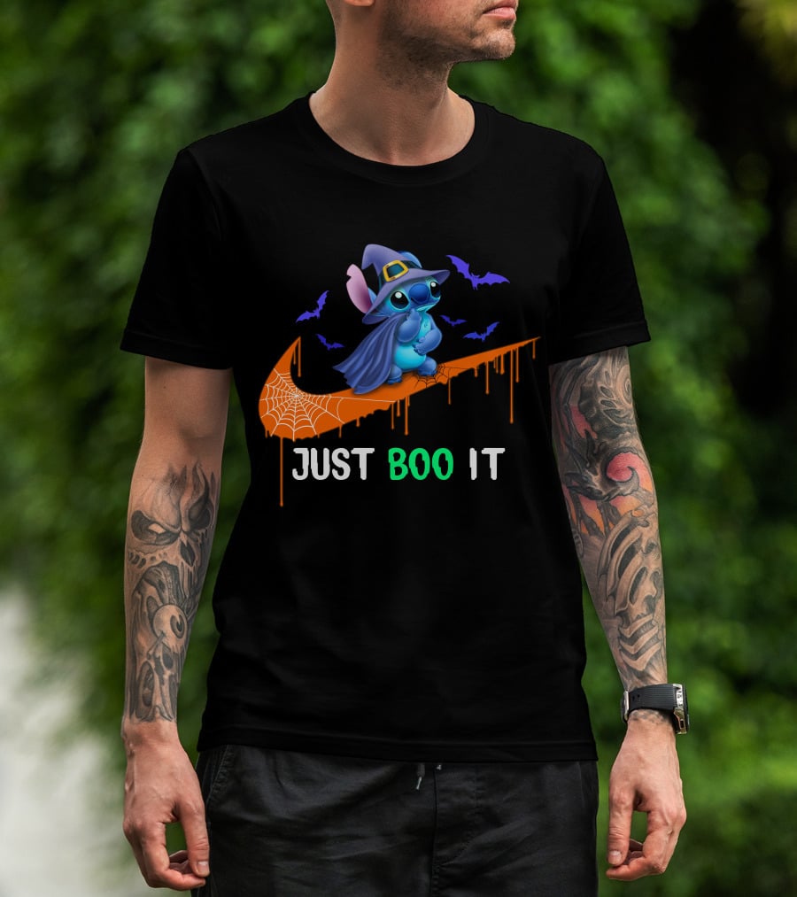 Just Boo It Halloween Stitch Witch Bat Nike Swoosh T-Shirt