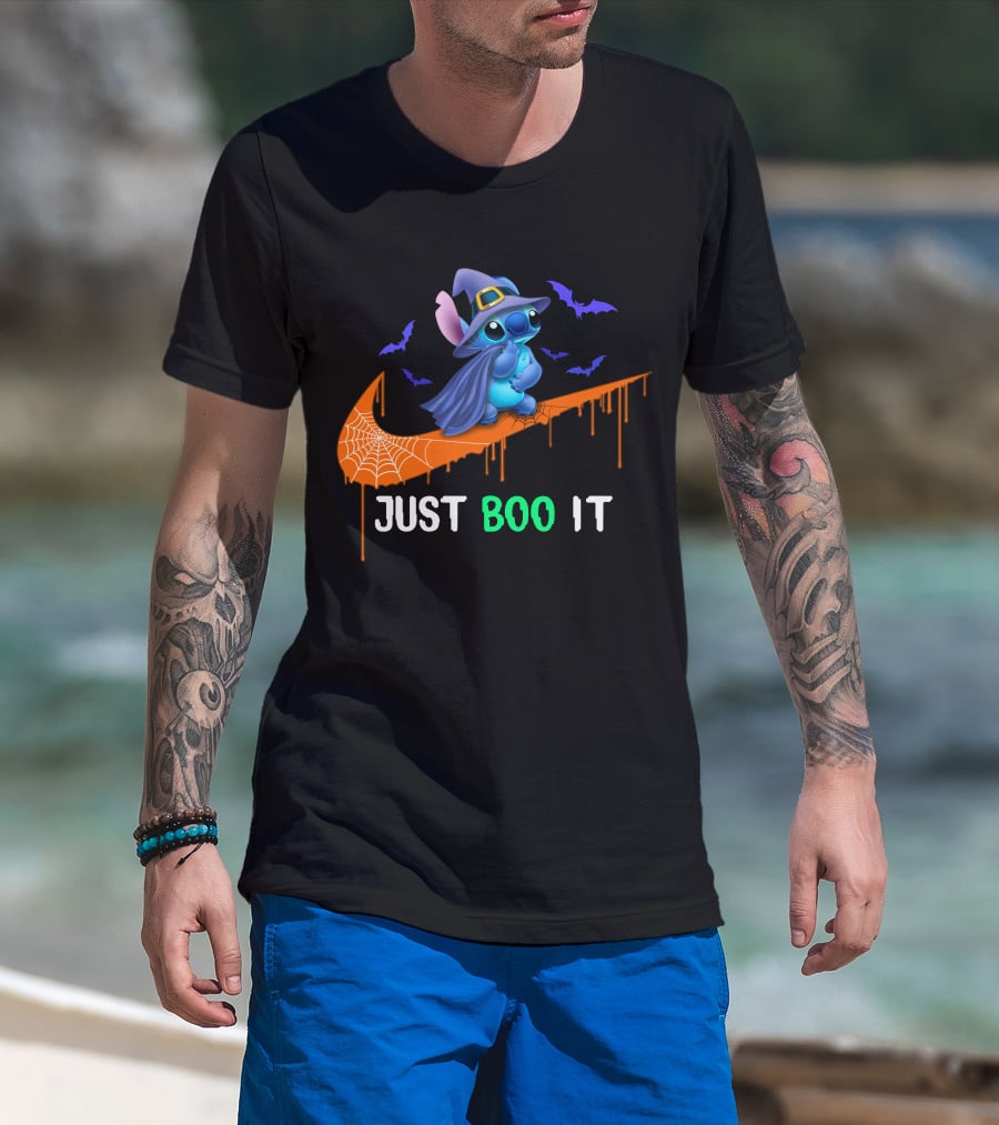 Just Boo It Halloween Stitch Witch Bat Nike Swoosh T-Shirt