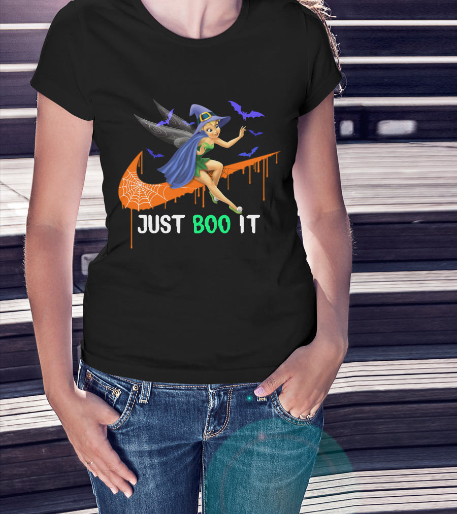 Just Boo It Tinker Bell Witch Halloween Bats Spiderweb T-Shirt