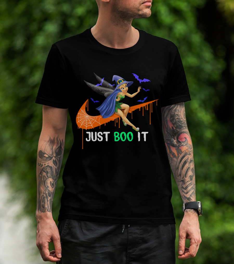 Just Boo It Tinker Bell Witch Halloween Bats Spiderweb T-Shirt