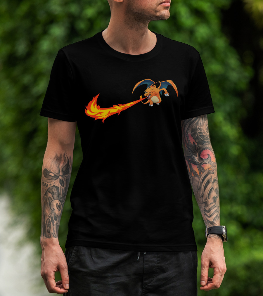 Charizard Fire Nike Logo Crossover T-Shirt