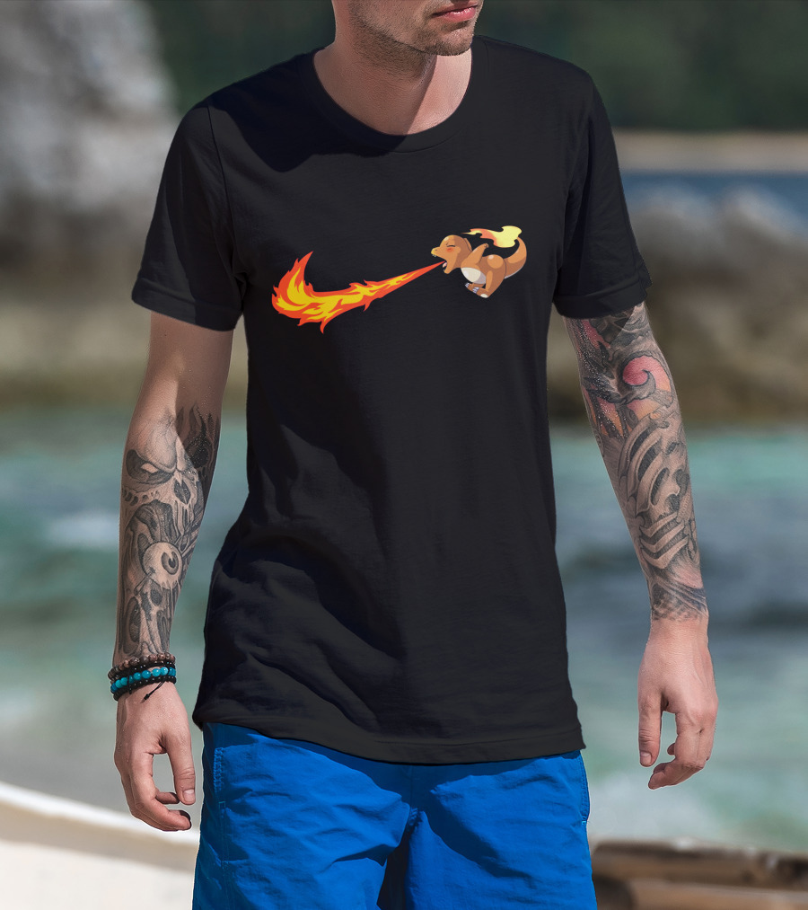 Charmander Fire-Breathing Nike-Inspired Flame T-Shirt