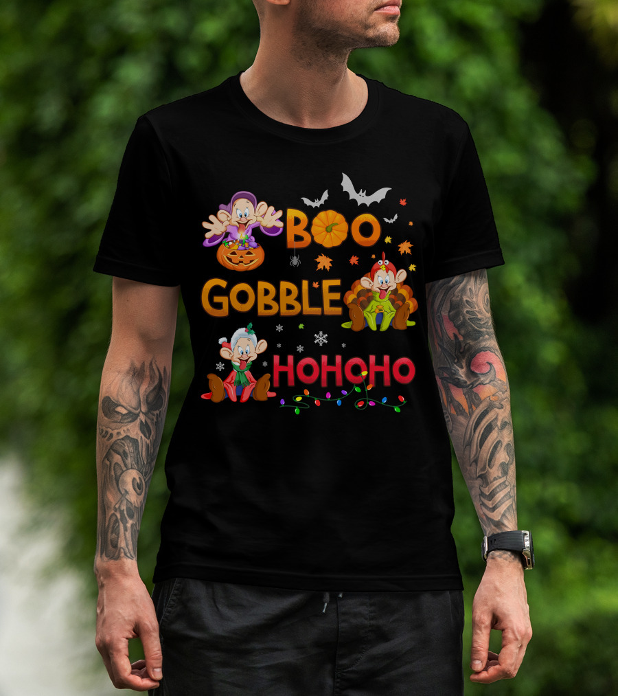 Boo Gobble Hohoho Dopey Halloween Thanksgiving Christmas T-Shirt