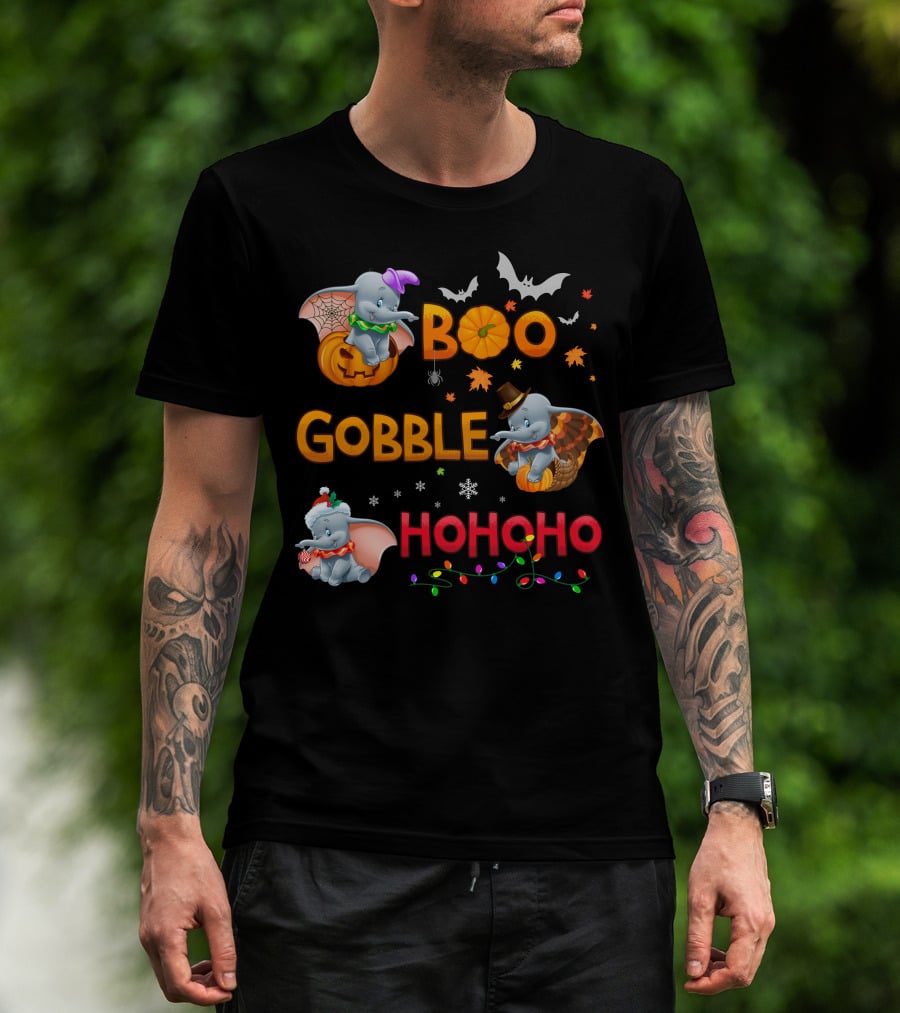 Boo Gobble Hohoho Dumbo Halloween Thanksgiving Christmas Collection T-Shirt