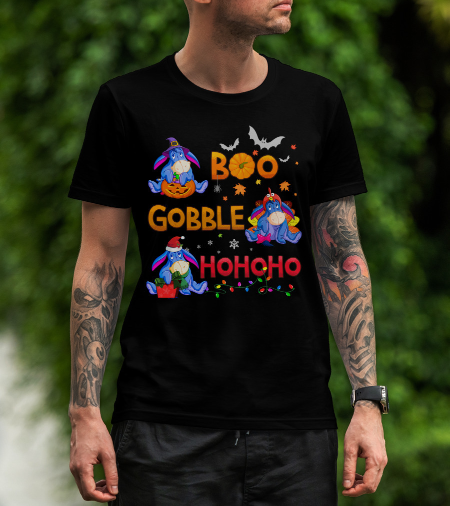 Eeyore Boo Gobble Ho Ho Ho Fall Halloween Thanksgiving Christmas T-Shirt