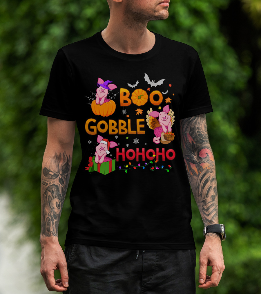 Piglet Boo Gobble Ho Ho Ho Holiday Seasons T-Shirt