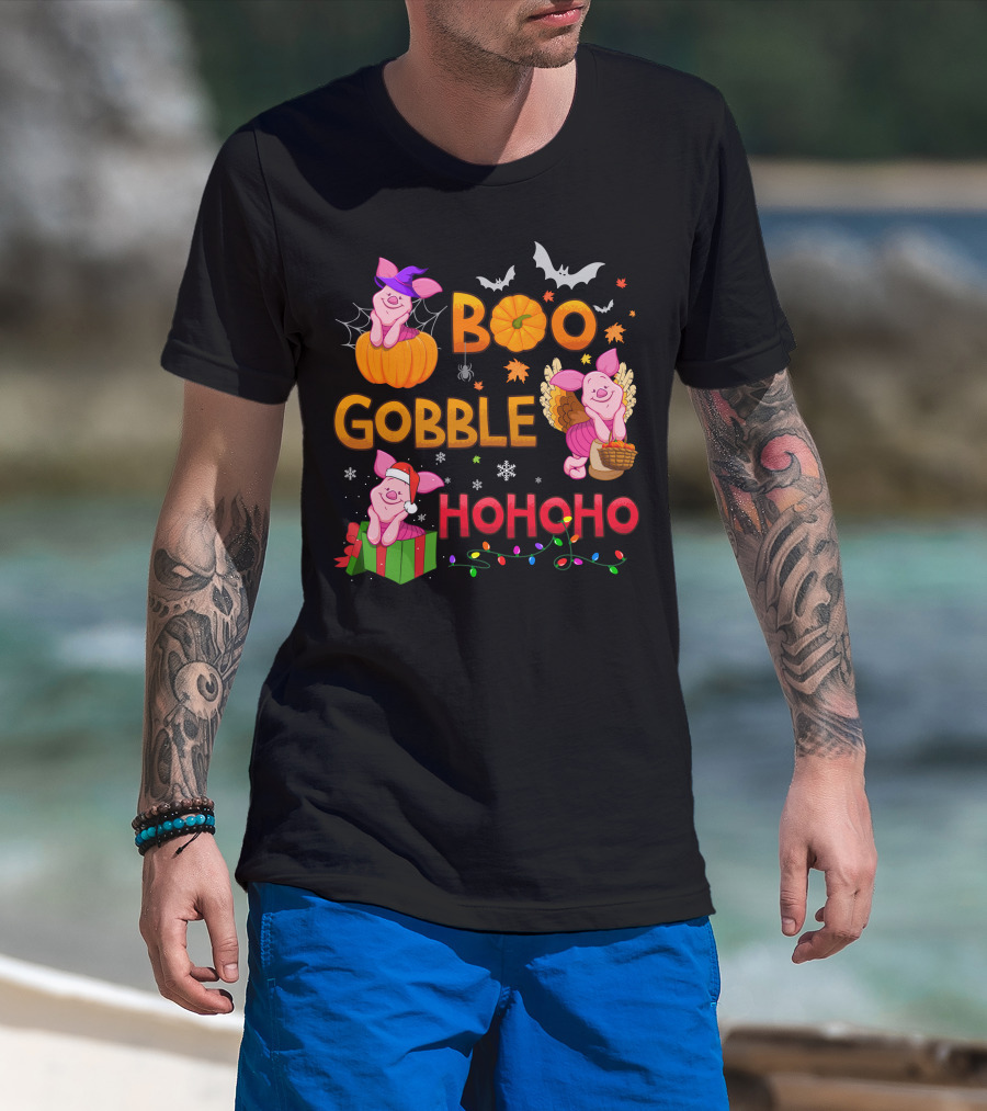 Piglet Boo Gobble Ho Ho Ho Holiday Seasons T-Shirt