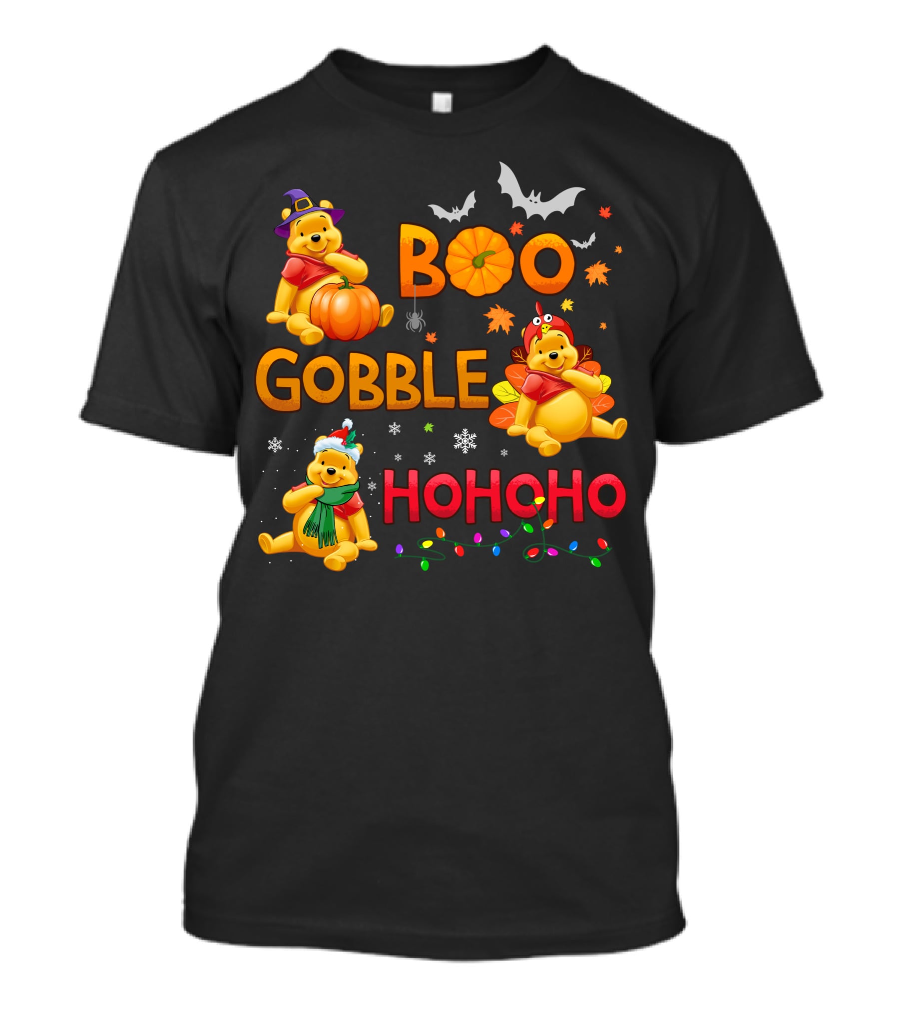 Boo Gobble Hohoho Pumpkin Bat Leaves Pooh T-Shirt