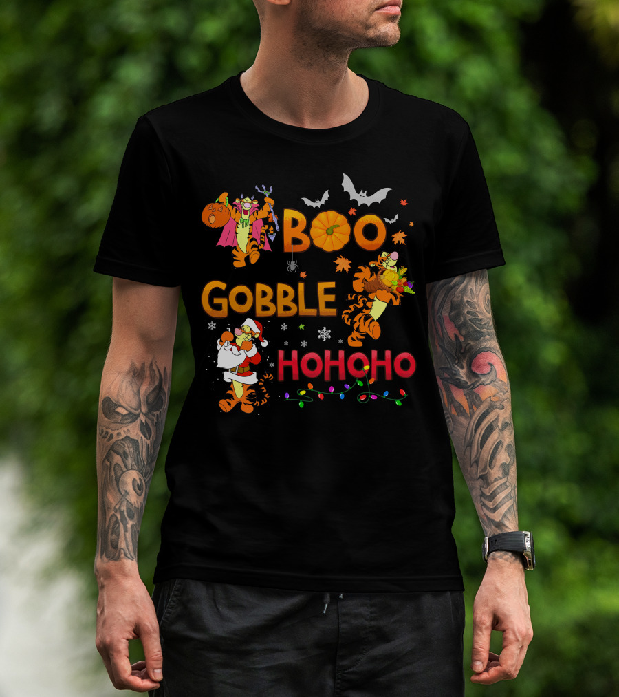 Tigger Boo Gobble Ho Ho Ho Halloween Thanksgiving Christmas Fun T-Shirt