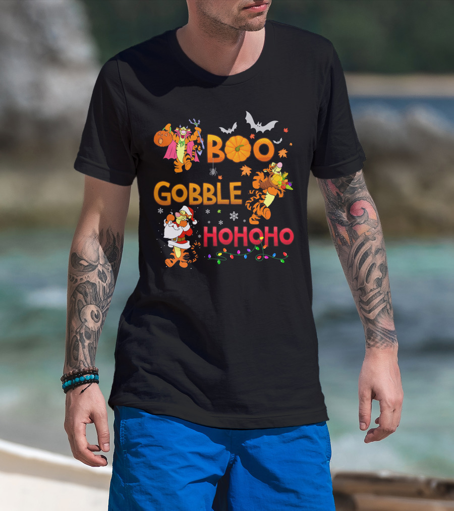 Tigger Boo Gobble Ho Ho Ho Halloween Thanksgiving Christmas Fun T-Shirt