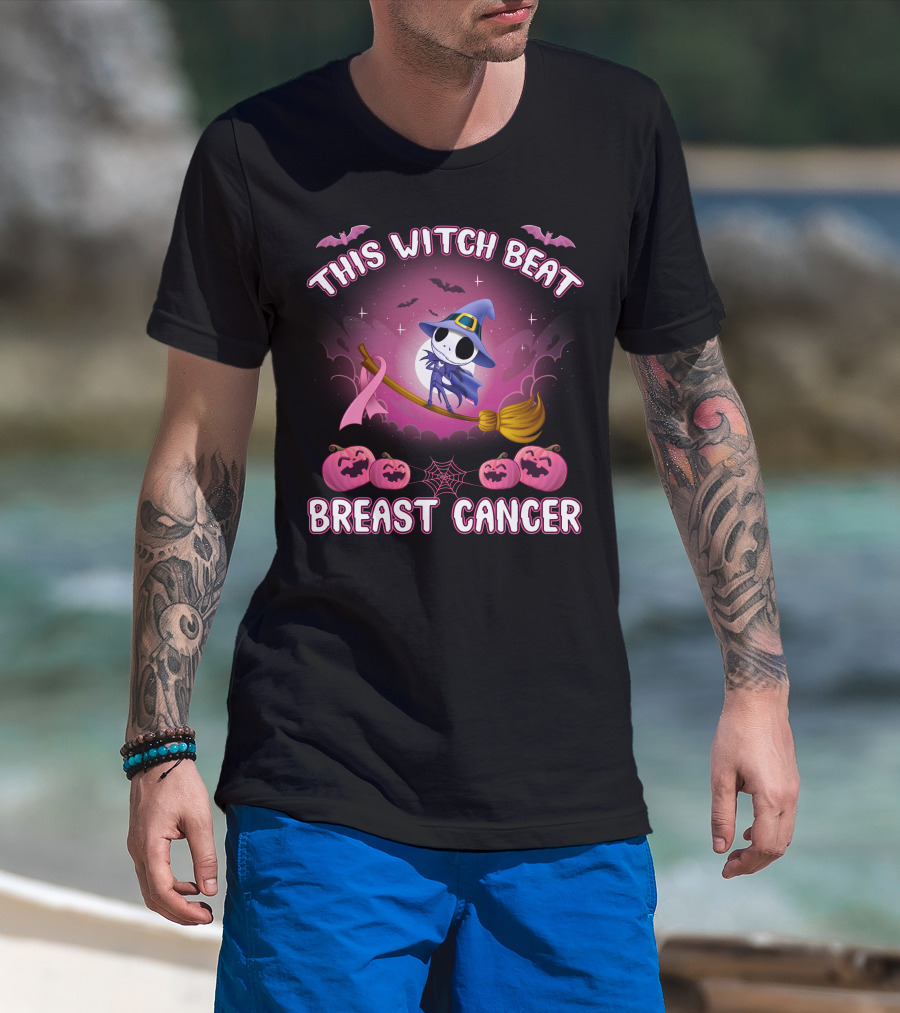 This Witch Beat Breast Cancer Halloween Pink Ribbon Jack-O-Lanterns T-Shirt