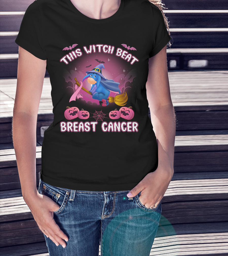 This Witch Beat Breast Cancer Eeyore Broomstick Pumpkins Bat T-Shirt