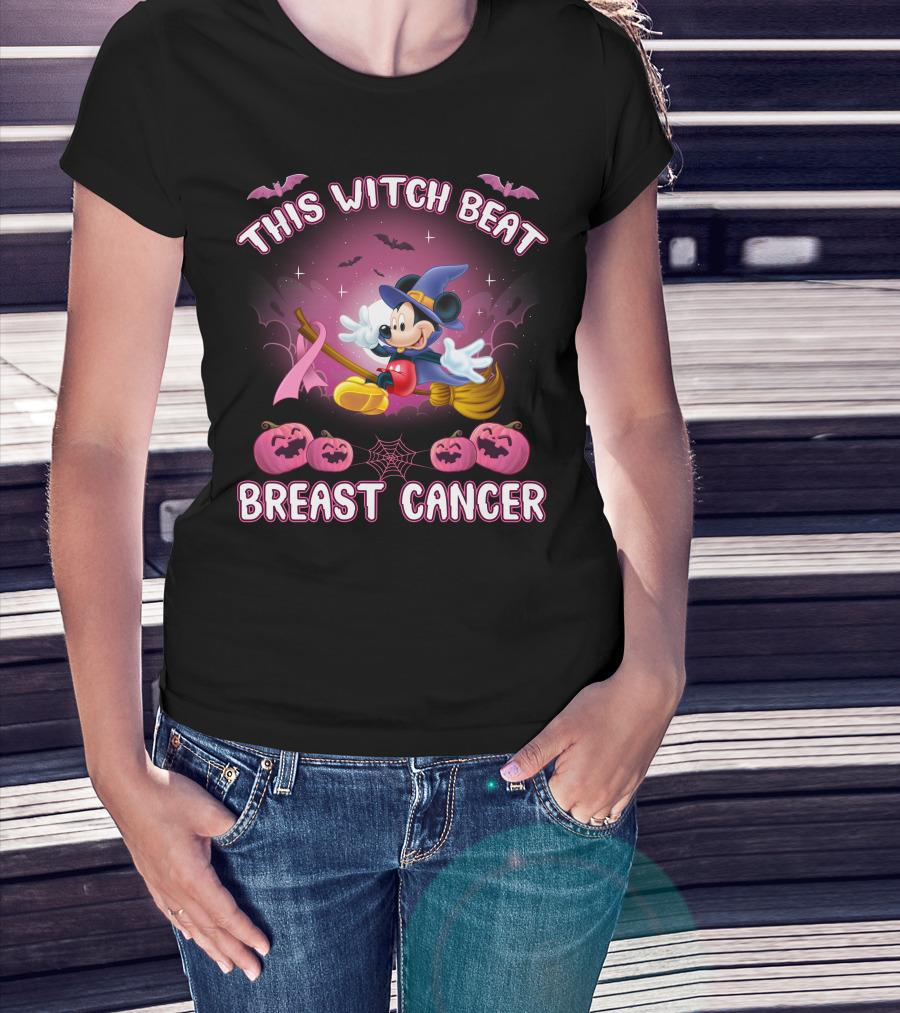 This Witch Beat Breast Cancer Mickey Halloween Pink Ribbon T-Shirt