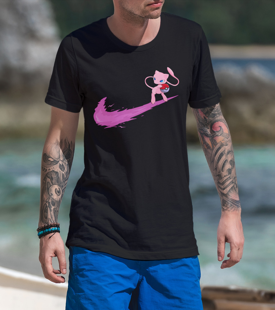 Mew Pokemon Nike Swoosh Pokeball Crossover T-Shirt
