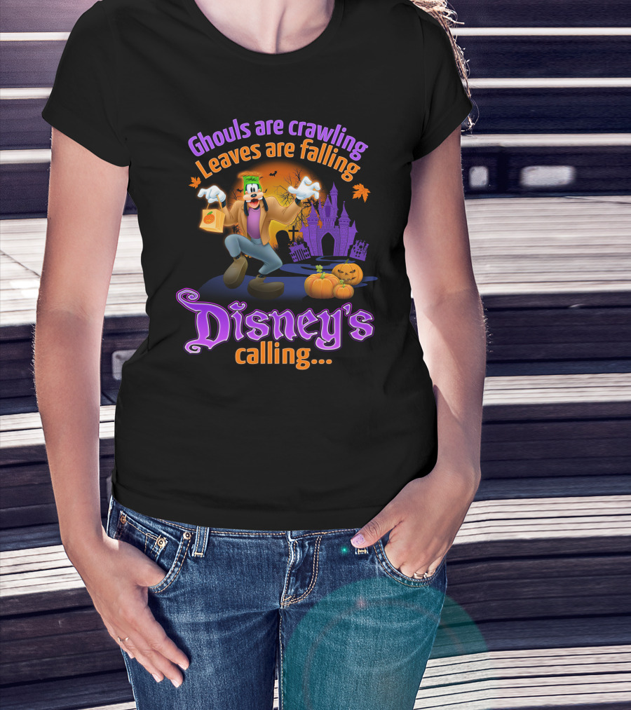 Ghouls Are Crawling Leaves Are Falling Disney's Calling Goofy Halloween Theme T-Shirt
