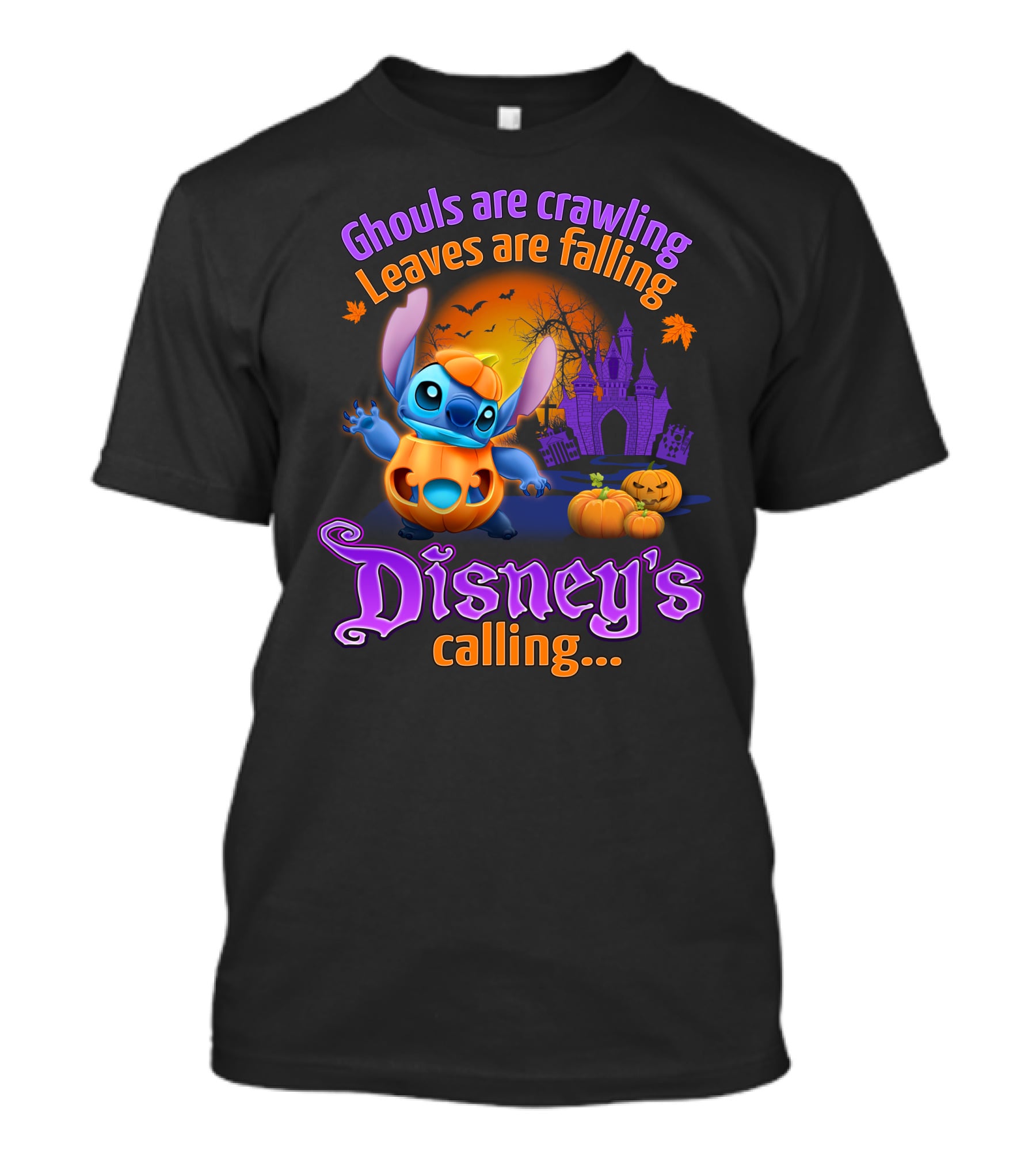 Ghouls Are Crawling Leaves Are Falling Disney's Calling Stitch Halloween Theme T-Shirt