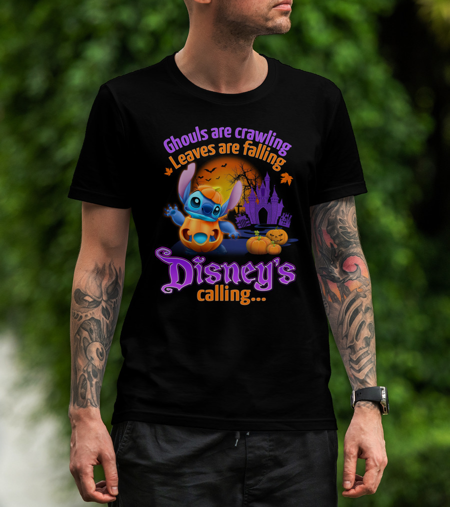 Ghouls Are Crawling Leaves Are Falling Disney's Calling Stitch Halloween Theme T-Shirt