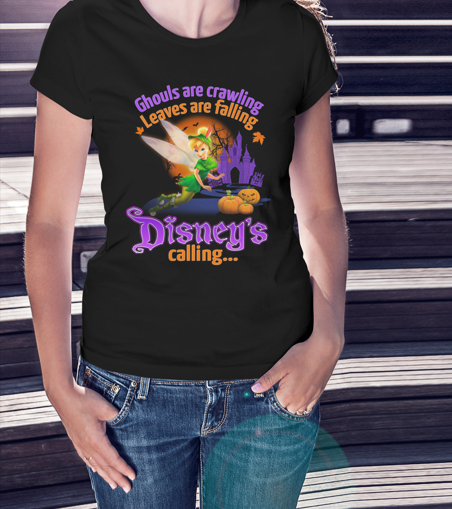 Ghouls Are Crawling Leaves Are Falling Disney's Calling Tinker Bell Halloween Theme T-Shirt