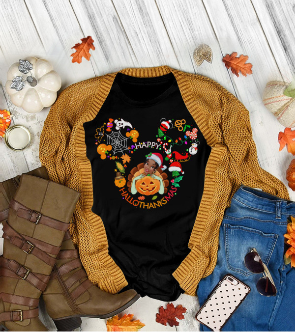 Happy Hallothanksmas Tiana Pumpkin Festive Disney Inspired T-Shirt
