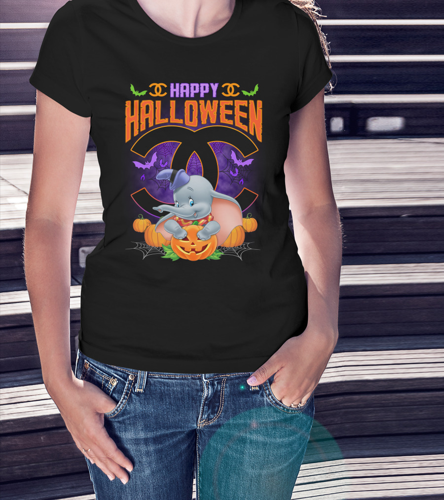 Dumbo Happy Halloween Pumpkins And Bats T-Shirt